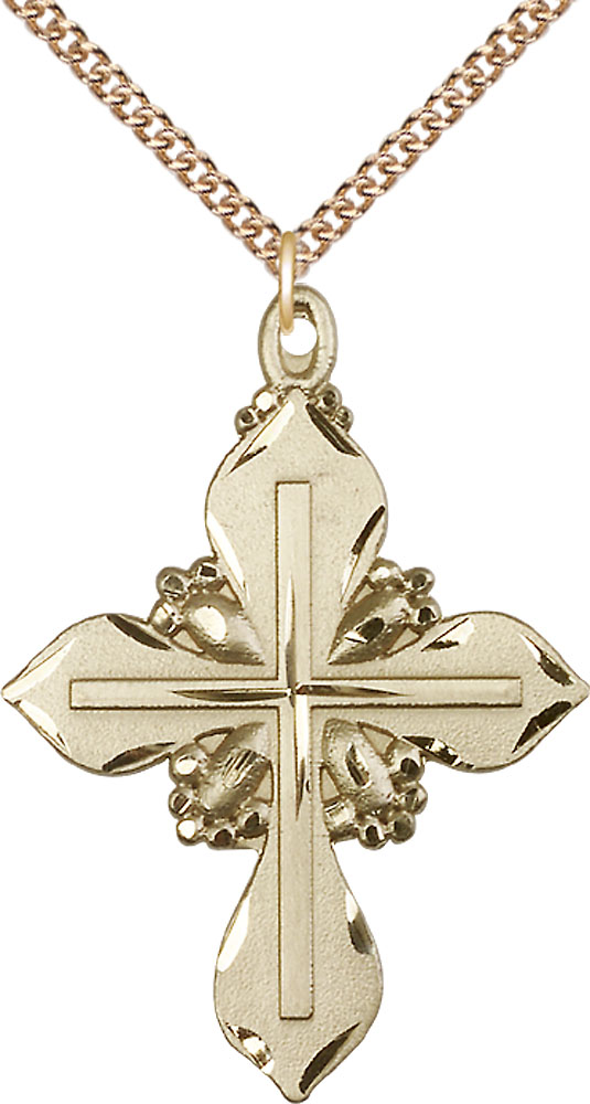 14kt Gold Filled Cross Pendant on a 24 inch Gold Filled Heavy Curb chain