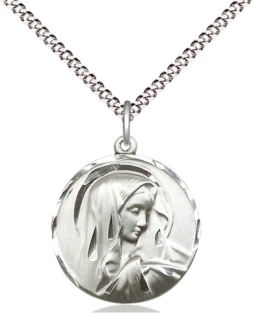 Sterling Silver Sorrowful Mother Pendant on a 18 inch Light Rhodium Light Curb chain