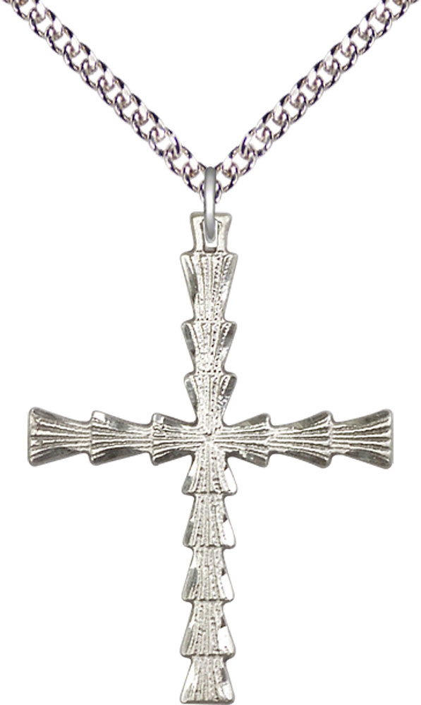 Sterling Silver Cross Pendant on a 24 inch Sterling Silver Heavy Curb chain