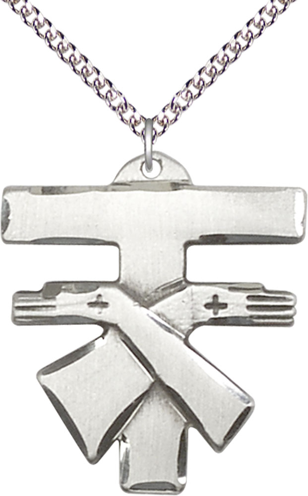 Sterling Silver Franciscan Cross Pendant on a 24 inch Sterling Silver Heavy Curb chain