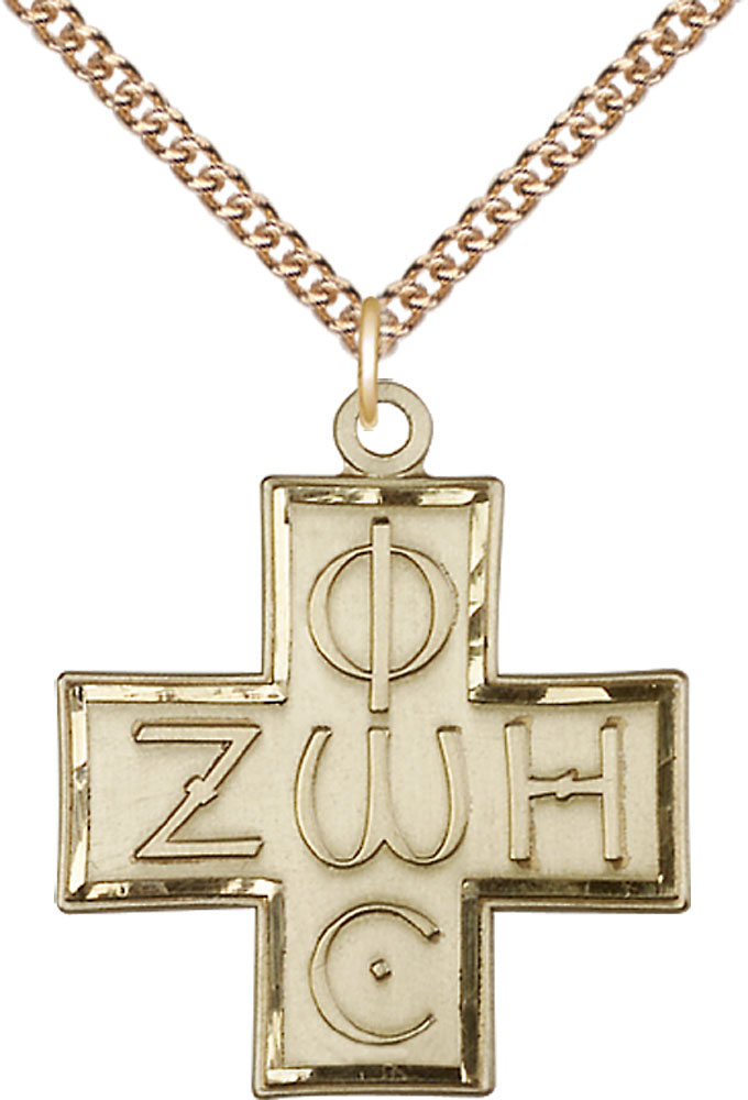 14kt Gold Filled Light &amp; Life Cross Pendant on a 24 inch Gold Filled Heavy Curb chain