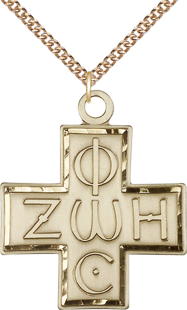 14kt Gold Filled Light &amp; Life Cross Pendant on a 24 inch Gold Filled Heavy Curb chain