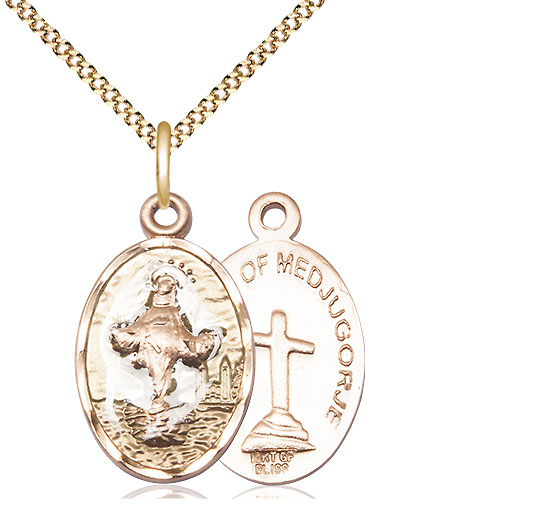 14kt Gold Filled Our Lady of Medugorje Pendant on a 18 inch Gold Plate Light Curb chain
