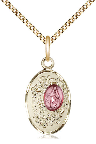 14kt Gold Filled Miraculous Pendant on a 18 inch Gold Plate Light Curb chain