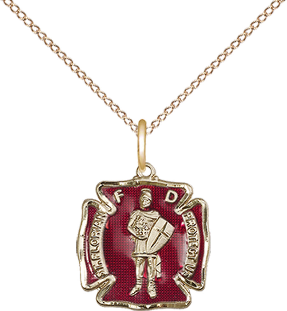 14kt Gold Filled Saint Florian Pendant on a 18 inch Gold Filled Light Curb chain