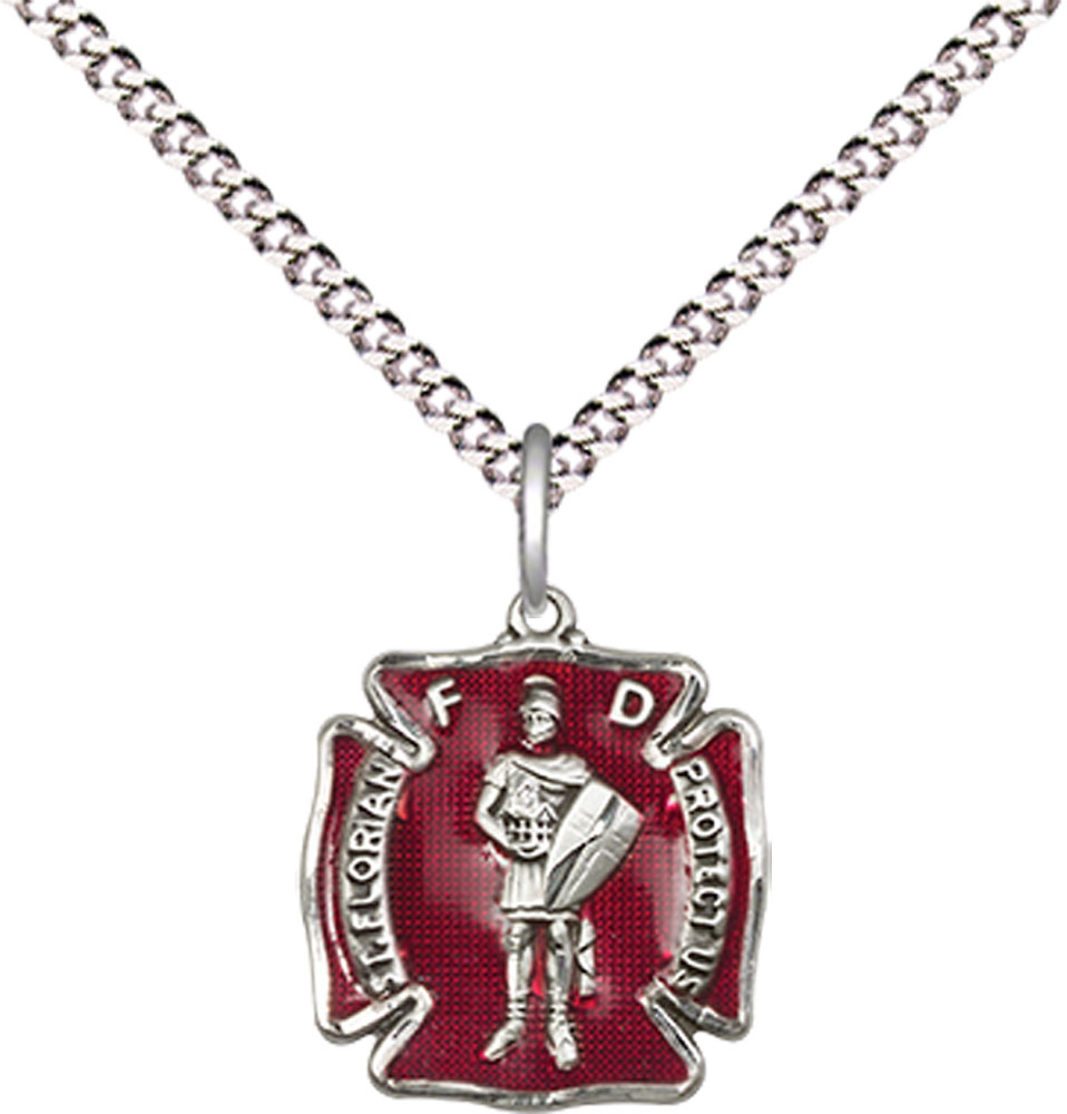 Sterling Silver Saint Florian Pendant on a 18 inch Light Rhodium Light Curb chain
