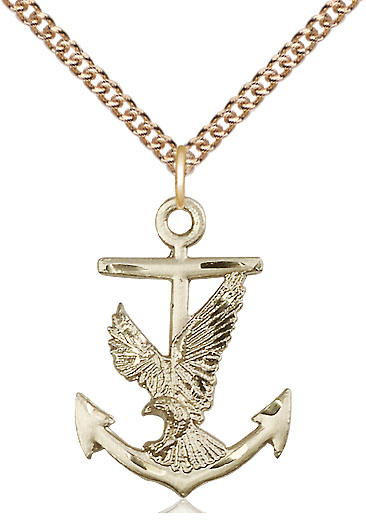 14kt Gold Filled Anchor Eagle Pendant on a 24 inch Gold Filled Heavy Curb chain