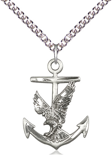 Sterling Silver Anchor Eagle Pendant on a 24 inch Sterling Silver Heavy Curb chain