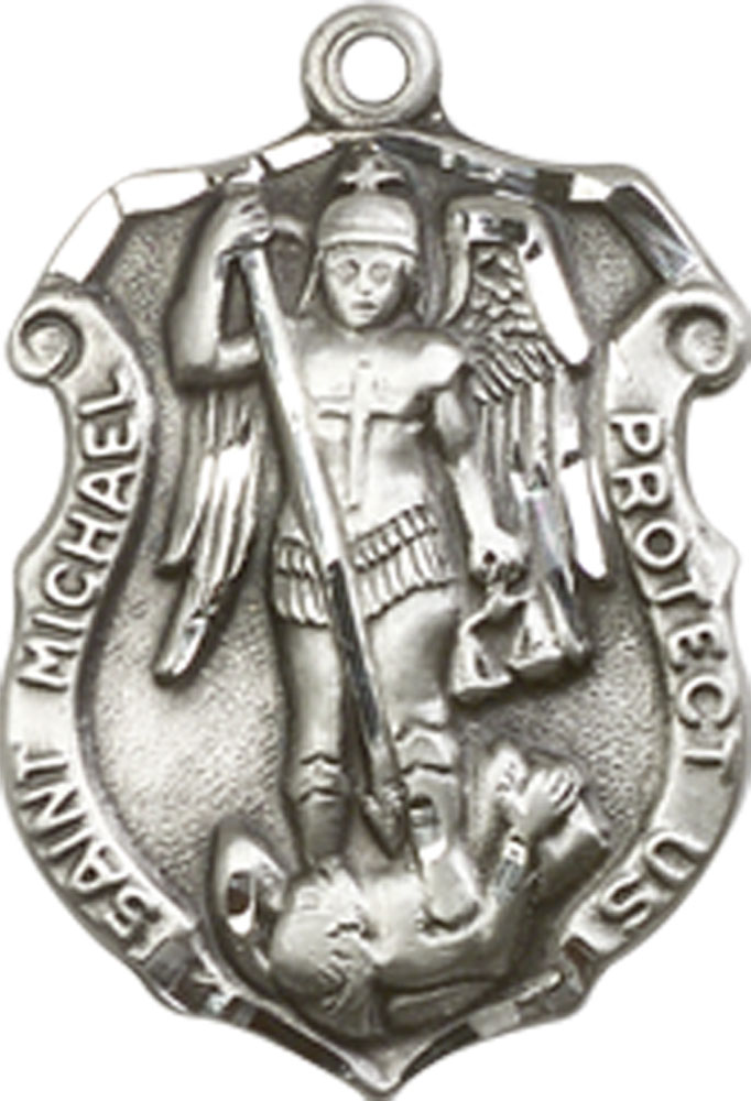 Sterling Silver Saint Michael the Archangel Shield Medal - With Box