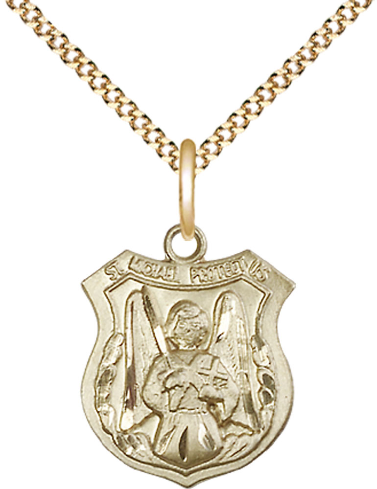 14kt Gold Filled Saint Michael the Archangel Pendant on a 18 inch Gold Plate Light Curb chain