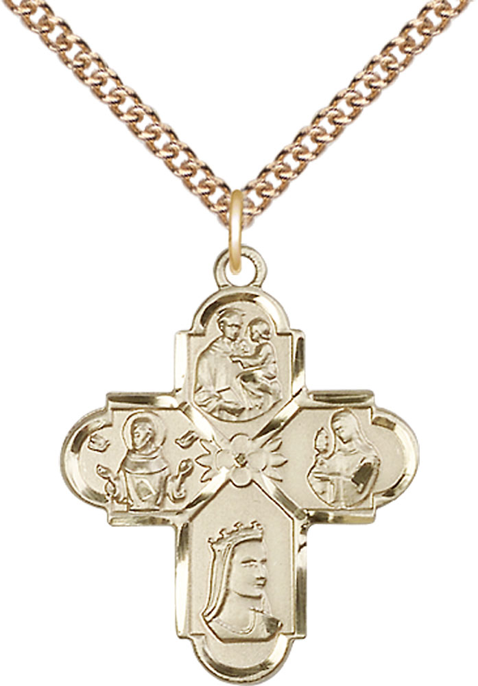 14kt Gold Filled Franciscan 4-Way Pendant on a 24 inch Gold Filled Heavy Curb chain