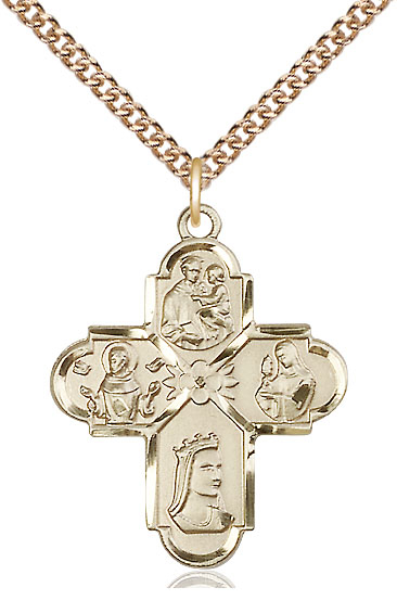 14kt Gold Filled Franciscan 4-Way Pendant on a 24 inch Gold Filled Heavy Curb chain