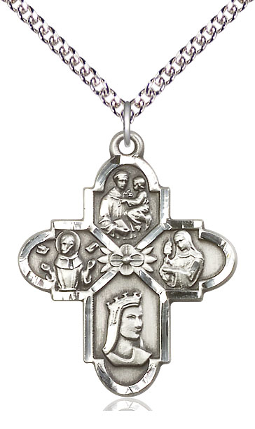 Sterling Silver Franciscan 4-Way Pendant on a 24 inch Sterling Silver Heavy Curb chain