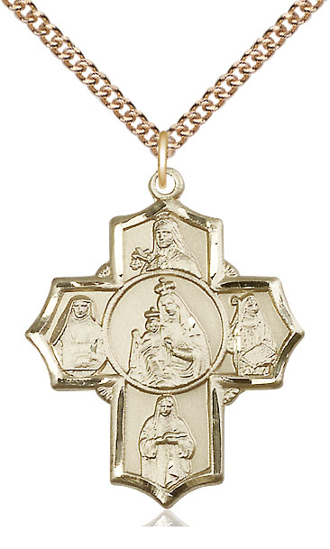 14kt Gold Filled Our Lady of Mount Carmel 4-Way Pendant on a 24 inch Gold Filled Heavy Curb chain