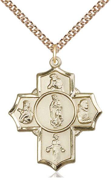 14kt Gold Filled Guadalupe Diego Pio Xav Nino Pendant on a 24 inch Gold Filled Heavy Curb chain