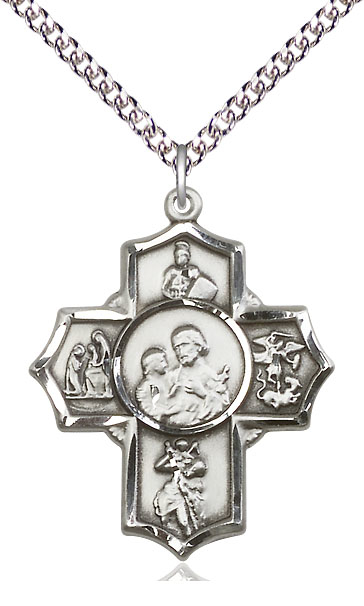 Sterling Silver 5-Way Firefighter Pendant on a 24 inch Sterling Silver Heavy Curb chain