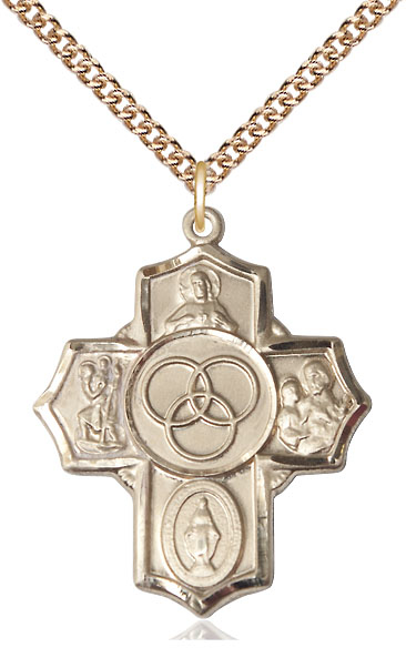14kt Gold Filled Blended Family 5-Way Pendant on a 24 inch Gold Filled Heavy Curb chain