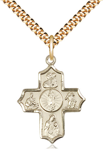 14kt Gold Filled 5-Way Our Lady of Guadalupe Pendant on a 24 inch Gold Plate Heavy Curb chain