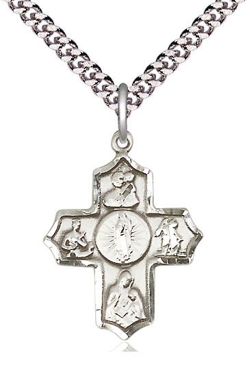 Sterling Silver 5-Way Our Lady of Guadalupe Pendant on a 24 inch Light Rhodium Heavy Curb chain