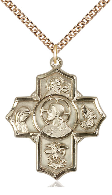 14kt Gold Filled Sacred Heart 5-Way Pendant on a 24 inch Gold Filled Heavy Curb chain