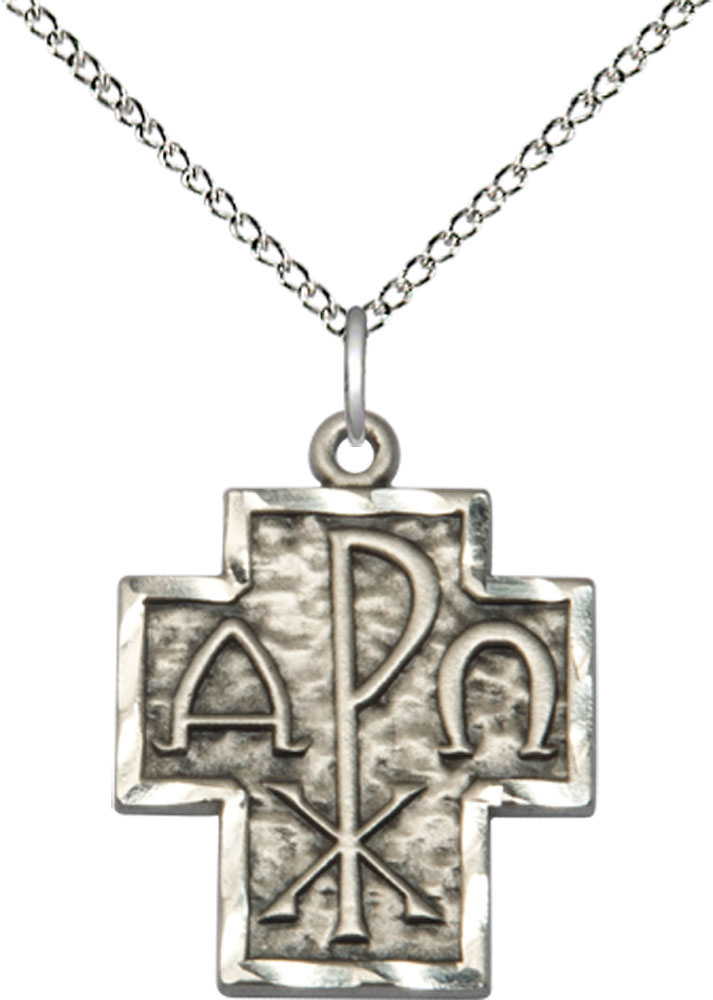 Sterling Silver Alpha &amp; Omega Pendant on a 18 inch Sterling Silver Light Curb chain
