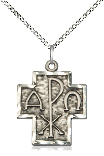 Sterling Silver Alpha &amp; Omega Pendant on a 18 inch Sterling Silver Light Curb chain