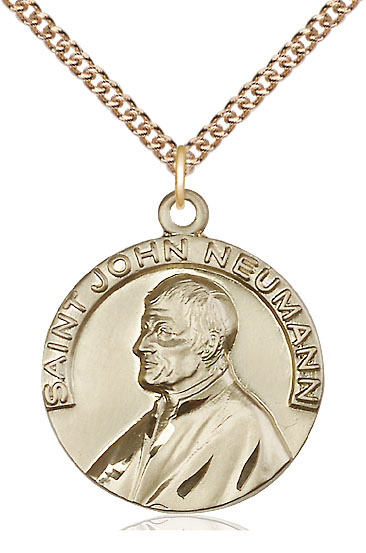 14kt Gold Filled Saint John Neumann Pendant on a 24 inch Gold Filled Heavy Curb chain