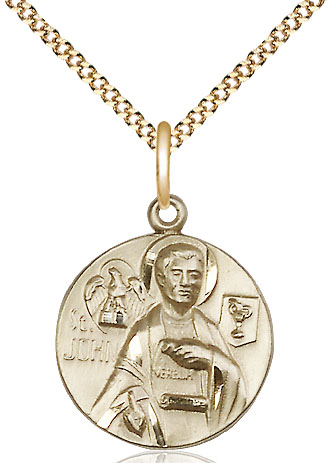 14kt Gold Filled Saint John the Evangelist Pendant on a 18 inch Gold Plate Light Curb chain