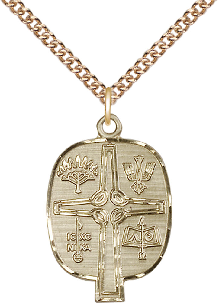 14kt Gold Filled Presbyterian Pendant on a 24 inch Gold Filled Heavy Curb chain