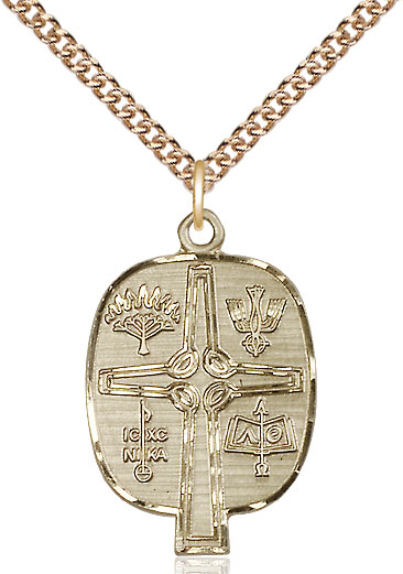 14kt Gold Filled Presbyterian Pendant on a 24 inch Gold Filled Heavy Curb chain