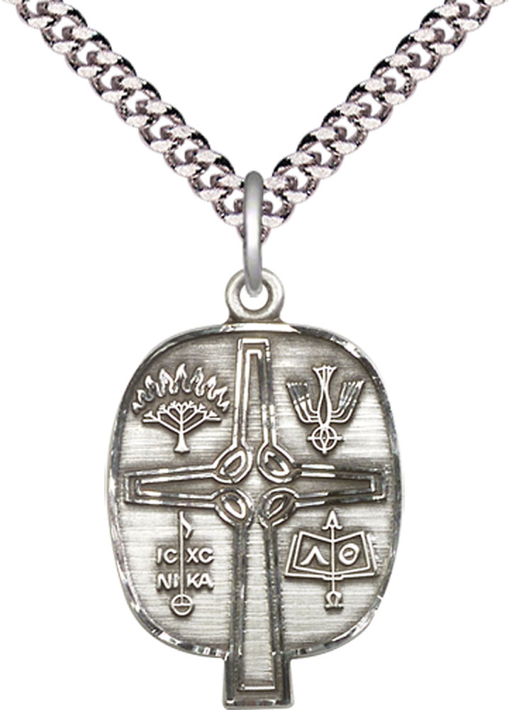 Sterling Silver Presbyterian Pendant on a 24 inch Light Rhodium Heavy Curb chain
