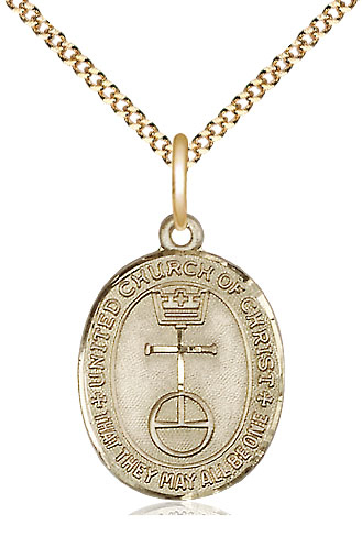 14kt Gold Filled United Church of Christ Pendant on a 18 inch Gold Plate Light Curb chain