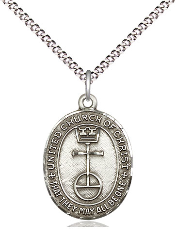 Sterling Silver United Church of Christ Pendant on a 18 inch Light Rhodium Light Curb chain