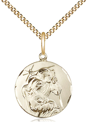 14kt Gold Filled Holy Family Pendant on a 18 inch Gold Plate Light Curb chain