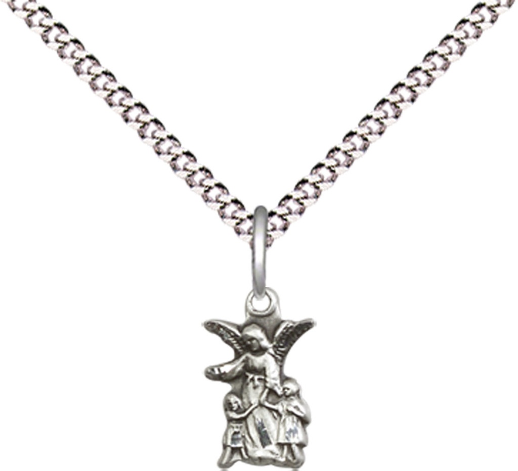 Sterling Silver Littlest Angel Pendant on a 18 inch Light Rhodium Light Curb chain