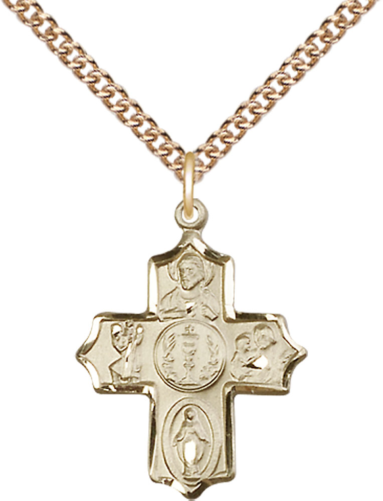 14kt Gold Filled 4-Way Pendant on a 24 inch Gold Filled Heavy Curb chain