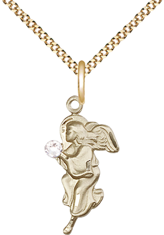 14kt Gold Filled Guardian Angel Pendant with a 3mm Crystal Swarovski stone on a 18 inch Gold Plate Light Curb chain