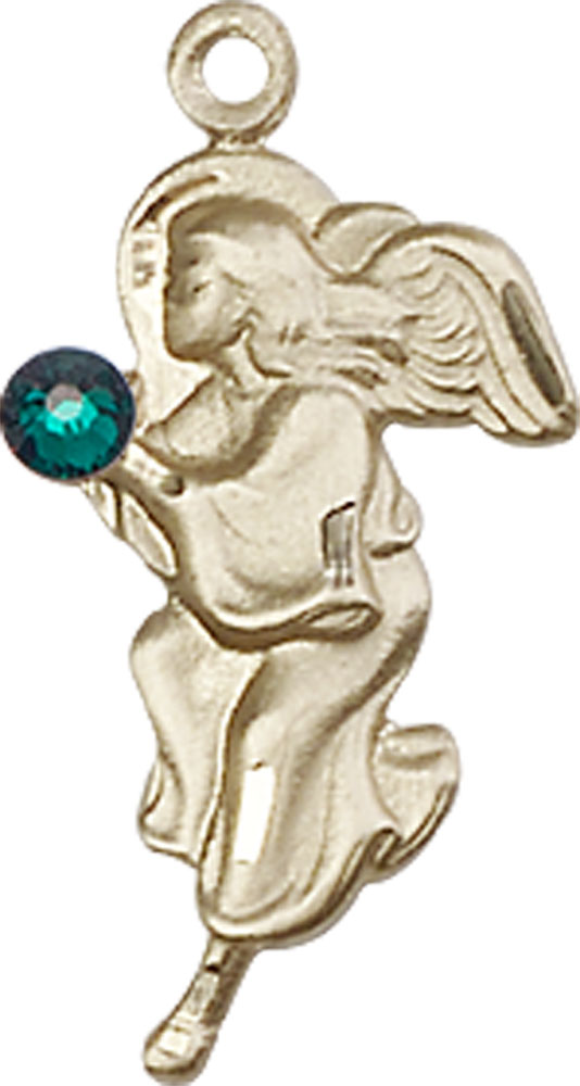 14kt Gold Filled Guardian Angel Medal with a 3mm Emerald Swarovski stone