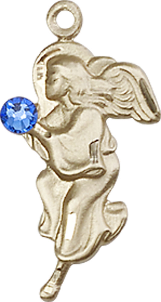 14kt Gold Filled Guardian Angel Medal with a 3mm Sapphire Swarovski stone