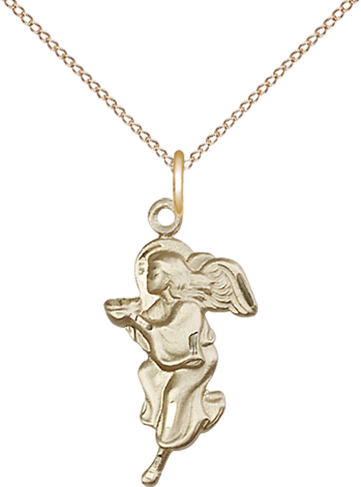 14kt Gold Filled Guardian Angel Pendant on a 18 inch Gold Filled Light Curb chain