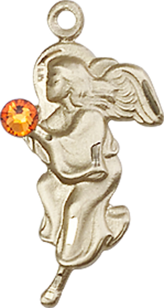 14kt Gold Guardian Angel Medal with a 3mm Topaz Swarovski stone