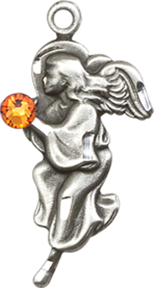 Sterling Silver Guardian Angel Medal with a 3mm Topaz Swarovski stone