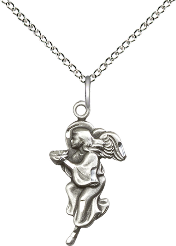 Sterling Silver Guardian Angel Pendant on a 18 inch Sterling Silver Light Curb chain