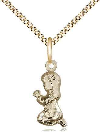 14kt Gold Filled Praying Girl Pendant on a 18 inch Gold Plate Light Curb chain