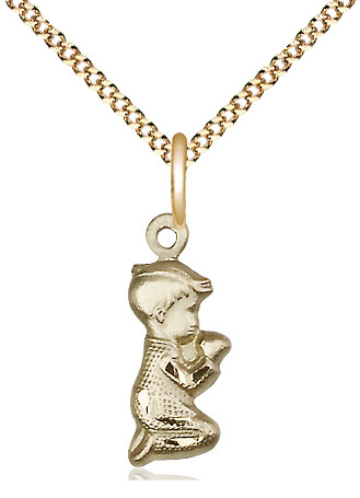 14kt Gold Filled Praying Boy Pendant on a 18 inch Gold Plate Light Curb chain