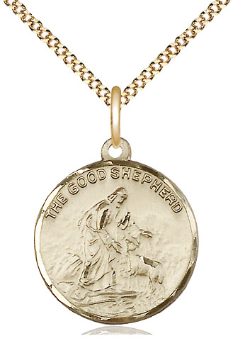 14kt Gold Filled Good Shepherd Pendant on a 18 inch Gold Plate Light Curb chain