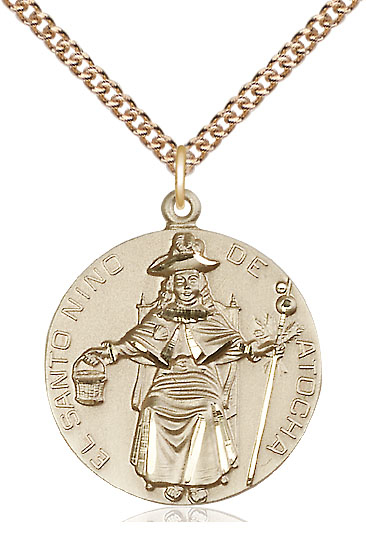 14kt Gold Filled Saint NiÃ±o de Atocha Pendant on a 24 inch Gold Filled Heavy Curb chain