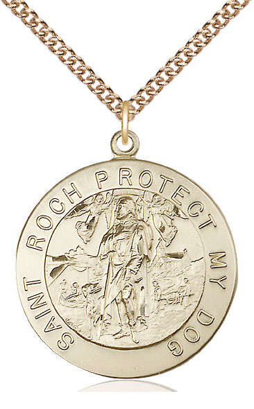 14kt Gold Filled Saint Roch Pendant on a 24 inch Gold Filled Heavy Curb chain