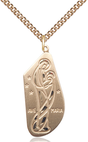 14kt Gold Filled Ave Maria Pendant on a 24 inch Gold Filled Heavy Curb chain