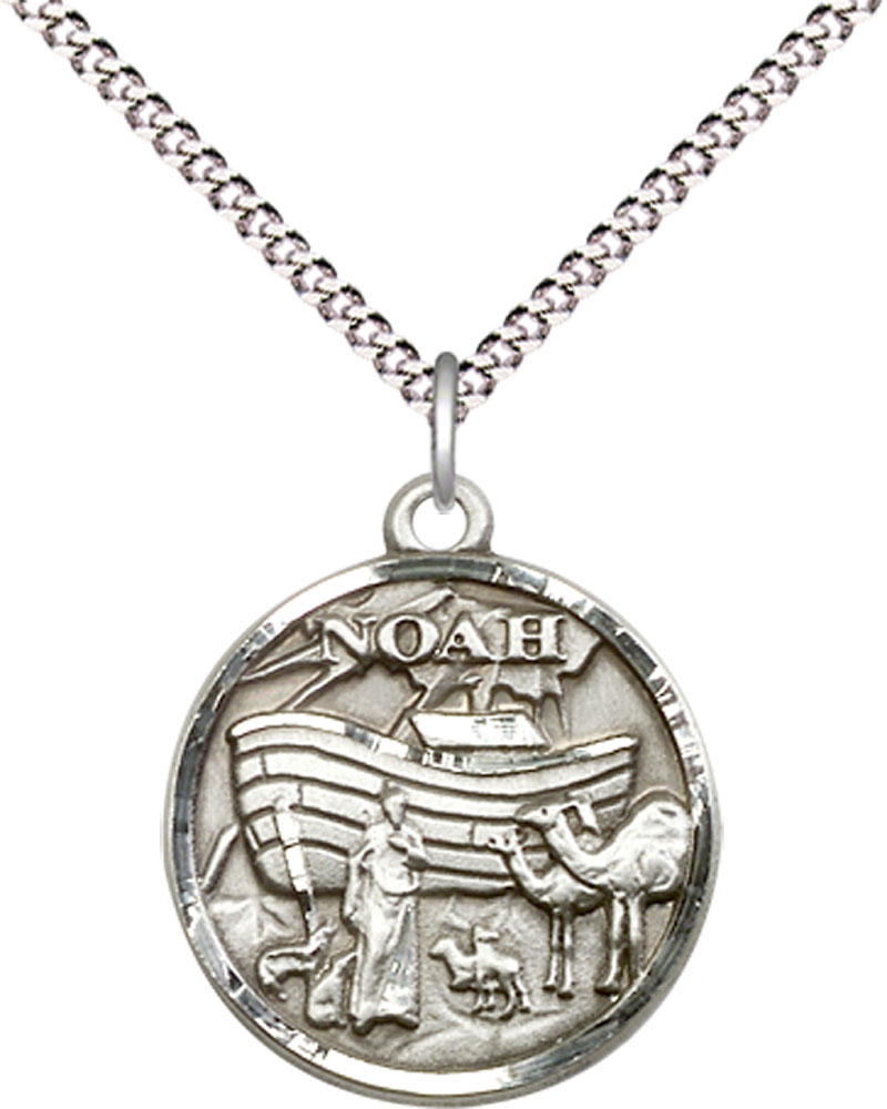Sterling Silver Noah Pendant on a 18 inch Light Rhodium Light Curb chain